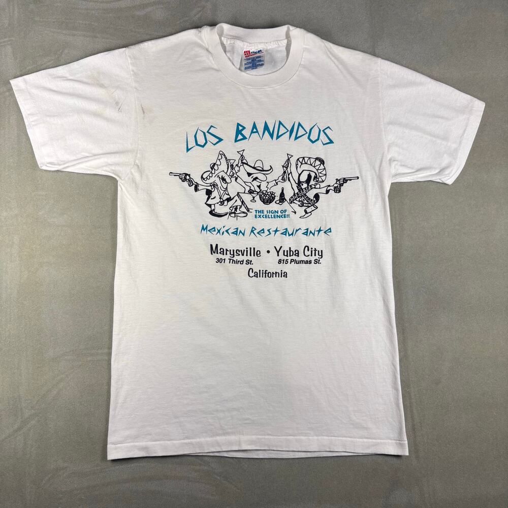 Vintage Los Bandidos Mexican Restaurant Yuba‎ City CA Hanes T Shirt USA M